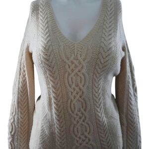 Ralph Lauren Cable Knit Wool Cashmere Sweater Cream V-Neck Size S